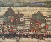 Egon Schiele Houses with Laundry (subrub II) (mk12) oil painting